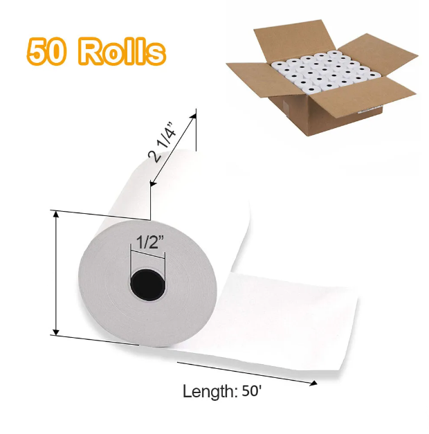 2-1/4" x 50' Thermal Receipt Rolls (50 pc)